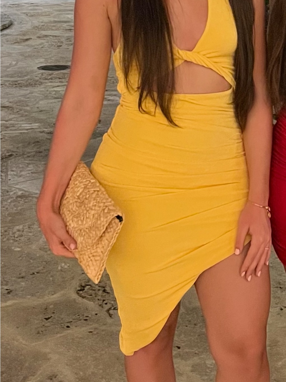 Oh Polly Yellow Halter Twist-Cutout Asymmetrical Bodycon Dress
